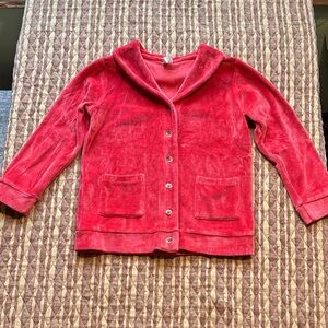 Kate Quinn red velour cardigan